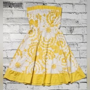 Y2K Beautiful Natali Yellow & White Floral Strapless Dress